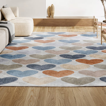 Dila Modern Hearts Geometric Machine-washable Area Rug